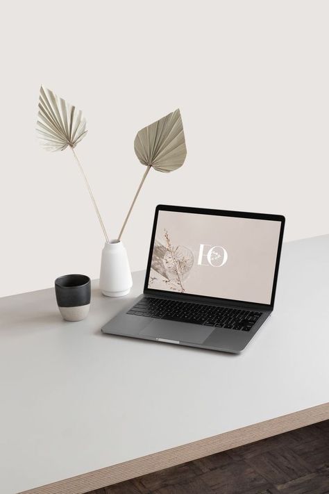 Pin by Imaanify Soul on Backgrounds' in 2022 | Branding inspiration, Catalog design, Instagram frame Mockup, Laptop, Computer, Branding, Desk, Vase, Flowers, White, Design