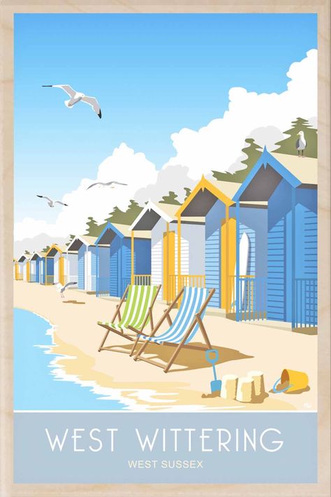 Beach Huts Art, West Wittering, Art Deco Prints, Street Art Banksy, Sussex England, Wood Postcard, Wood Card, Beach Huts, Deco Retro