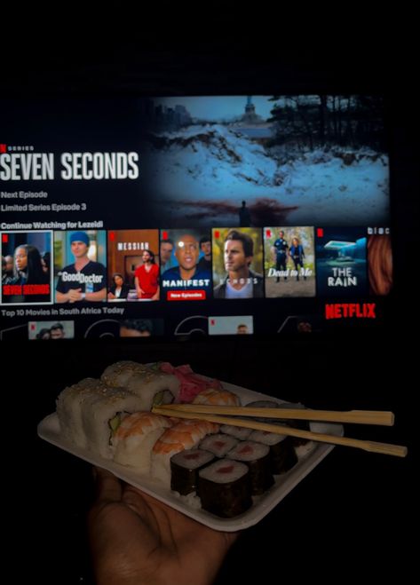 Sushi and netflix , sushi aesthetic Sushi Aesthetic, Netflix And Chill, Dead To Me, Random Photos, Episode 3, Pasta, Collage, Photographer, Wall