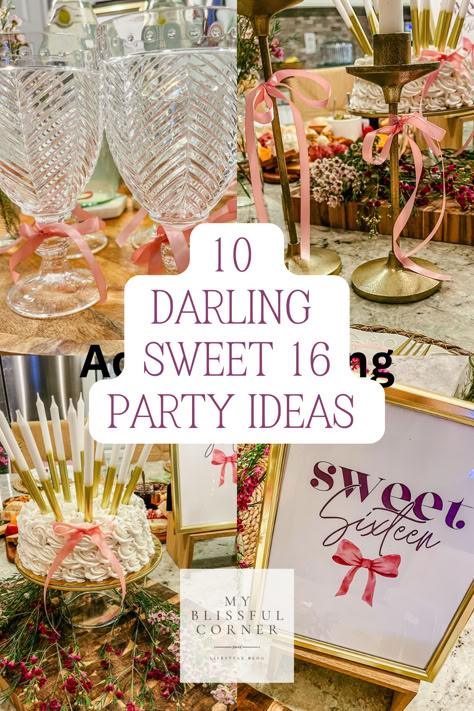 sweet 16 Centerpiece Ideas For Sweet 16, Sweet Sixteen Sign In Ideas, Sweet 16 Home Decorations, Party Theme Ideas Sweet 16, Bow Themed Sweet 16 Party, Sweet 16 Place Settings, Planning A Sweet 16 Party, Sweet 16 Prom Theme, Oh How Sweet 16