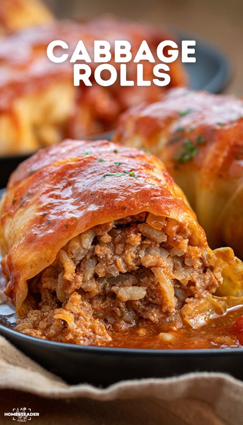 Cabbage Rolls are tender leaves of cabbage filled and rolled with a mix of Italian sausage, ground beef, rice, onion, and garlic, baked in a flavorful tomato sauce. It is a hearty dish that is perfect for family dinners and sharing with friends! Old Fashion Stuffed Cabbage Rolls, Sausage Stuffed Cabbage Rolls, Baked Cabbage Rolls Ground Beef, Ground Beef Cabbage Rolls, Cajun Cabbage Rolls, The Best Cabbage Rolls, Crock Pot Cabbage Rolls, Galumpki Recipe Cabbage Roll, Stuffed Cabbage Rolls In Oven