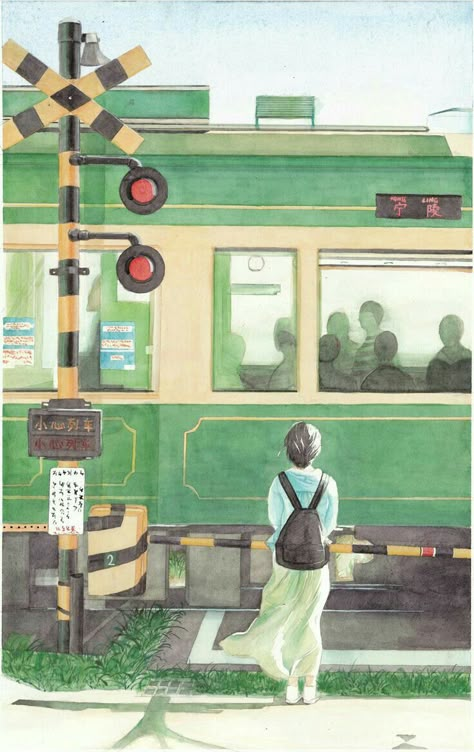 Proposal Book, Gacha Background, Train Illustration, Train Drawing, Japan Painting, Japon Illustration, Illustration Art Girl, Vintage Poster Art, Girly Art