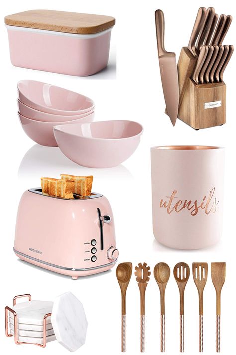 Tuscany Kitchen Decor, Pink Kitchen Accessories, Pink Kitchen Appliances, Tuscany Kitchen, Island Home Decor, Assiette Design, Copper Kitchen Accessories, Pink Kitchen Decor, Kitchen Pink