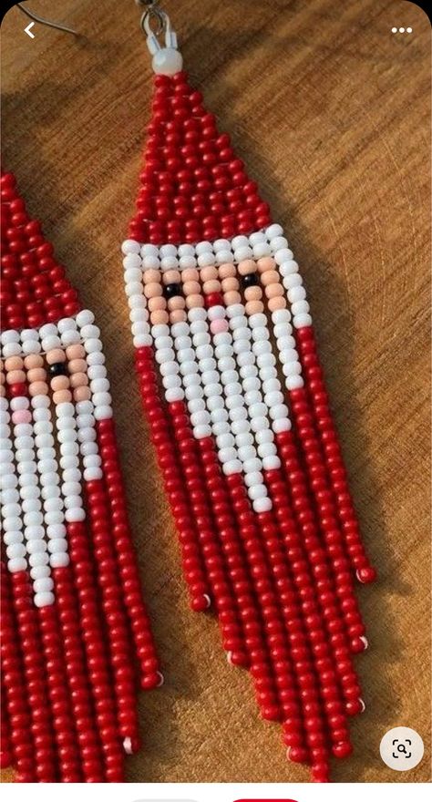 Native American Beaded Christmas Earrings, Seed Bead Patterns Christmas, Kc Chiefs Beaded Earrings, Christmas Seed Bead Patterns, Beaded Santa Earrings, Santa Beaded Earrings, Beaded Earrings Christmas, Free Seed Bead Fringe Earring Patterns, Christmas Earrings Beaded