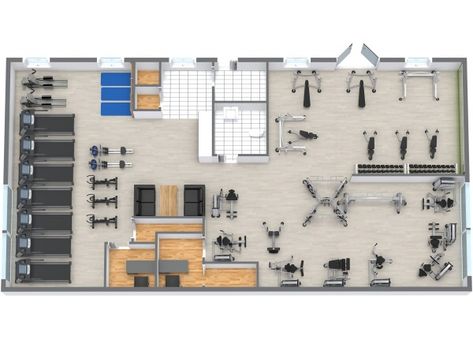 Gym Layout | RoomSketcher Floor Plan 2000 Sq Ft, Gym Layout, Home Gym Layout, Gym Architecture, Fitness Center Design, Gym Plans, Gym Design Interior, Home Gym Flooring, Small Gym