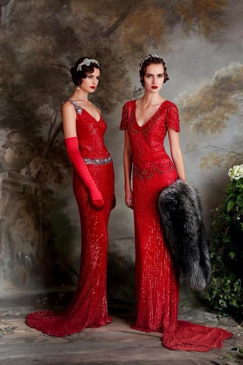 Stand out from the crown in these bold designs! Great Gatsby Red Dress, Vintage Royal Dress, Vintage Hollywood Dresses, Moulin Rouge Dress, 1920s Inspired Fashion, Great Gatsby Prom Dresses, Red Flapper Dress, Gatsby Party Outfit, Gatsby Outfit