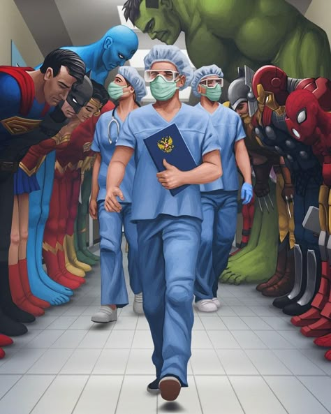 Superheroes Bowing to Doctors (Alternative Version) | Superheroes Bowing in a Hospital Hallway | Know Your Meme Superhero Doctor, Muzică Rock, 남성 근육, Medical Quotes, Medical School Life, Medical Student Motivation, Med School Motivation, Nurse Art, Medical Wallpaper