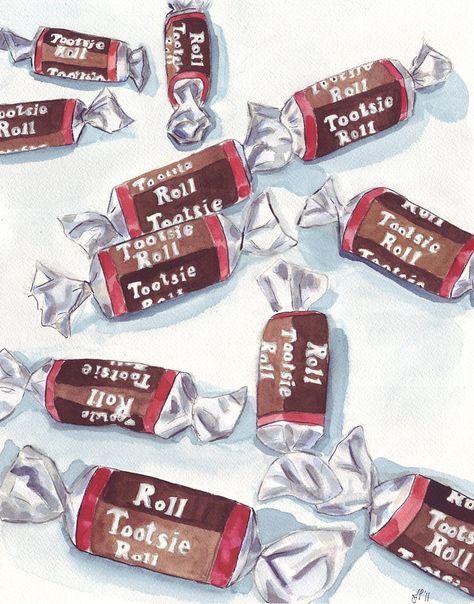 Tootsie Rolls Art, Watercolor Art Print, 8x10 Print, Candy Series no. 8. Tootsie Rolls, Candy Series, Candy Drawing, Watercolor Food, Tootsie Roll, Candy Art, 11x14 Print, Edible Art, Childrens Hospital