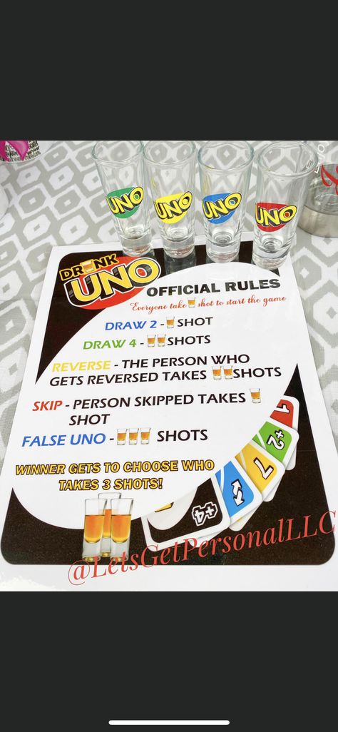 Cabin Fun For Adults, Uno Drinking Game, Cabin Activities, Slumber Party Decorations, Adult Slumber Party, Birthday Sleepover Ideas, Drinking Games For Parties, Fun Drinking Games, Cabin Trip