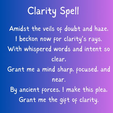 #spells #incantations #wordwitch #witch #witchcraft Beauty Enchantment Spell, Blessing Spells Witchcraft, Spell For Mental Clarity, Shower Spells Witch, Power Spells Witchcraft, Clarity Spell For Someone Else, Simple Witch Spells, Spell For Clarity, Dream Spells Witchcraft