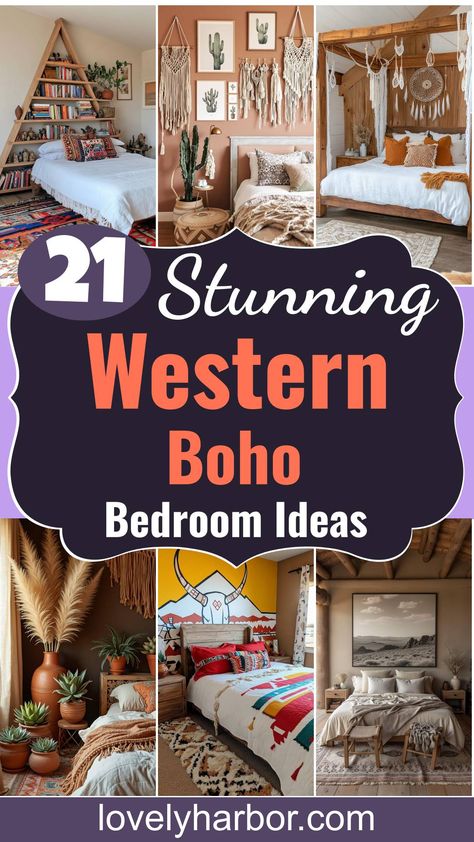 Revamp your sleeping space with these breathtaking Western Boho bedroom ideas, blending rustic charm with vibrant colors for a relaxing retreat. Bedroom Southwestern Style, Boho Country Bedroom Ideas, Boho Western Master Room Bedroom Ideas, Boho Horse Bedroom, Country Room Decor Bedroom, Western Bedroom Color Schemes, Boho Southwestern Bedroom, Teen Western Bedroom, Ranch Bedroom Ideas