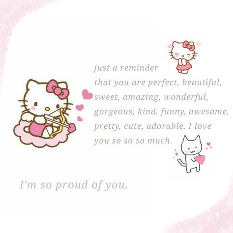 Kawaii Quotes, Self Healing Quotes, Pink Quotes, Cute Messages, Hello Kitty Pictures, Kitty Wallpaper, Hello Kitty Collection, Cat Quotes, Just A Reminder