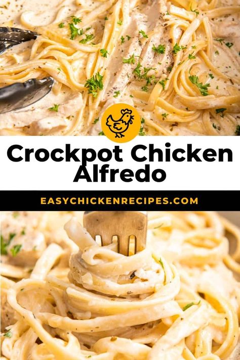 Tender and juicy chicken breast smothered in a homemade alfredo sauce. This crockpot chicken alfredo will become a family favorite! Alfredo Meals, Chicken Fettucine, Simple Chicken Alfredo Recipe, Chicken Alfredo Fettuccine Recipe, Crockpot Chicken Alfredo, Chicken Fettuccine Alfredo, Crockpot Chicken Breast, Chicken Fettuccine, Fettuccine Alfredo Recipes