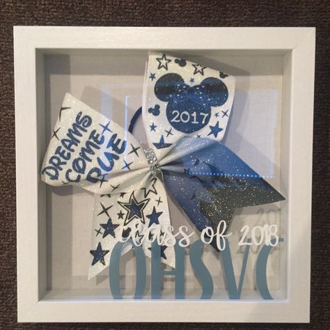 Cheer Bow Boxes, Cheer Shadow Box Ideas Gifts, Cheer Boxes To Stand On, Cheer Bow Shadow Box Ideas, Bow Box Cheer, Personalized Shadow Box, Varsity Cheer, Bow Display, Jersey Display