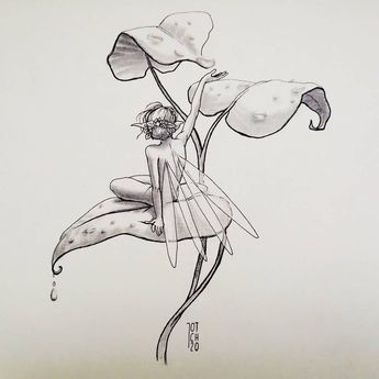 Fairy Art Inspiration, Faery Art Tattoo, Fairy On Flower Drawing, Fairy With Flowers Drawing, Sleeping Fairy Drawing, Fairy Laying Down Drawing, Fairy Figure Drawing, Fae Fairy Tattoos, Fairy In Garden Tattoo