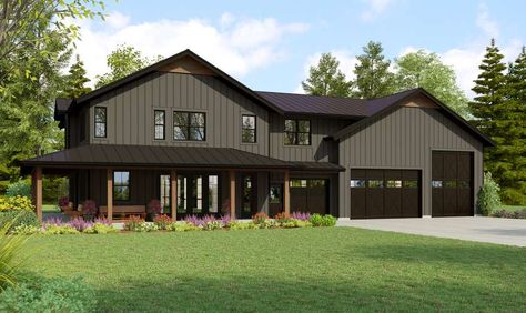 Country House Plan 22234 The Maplewood Barn: 2663 Sqft, 3 Beds, 3.1 Baths Drive Through Garage, Garage Extension, Rv Garage, Entertaining Space, Barndominium Floor Plans, Country Style House Plans, Country House Plan, Building Section, Wrap Around Porch