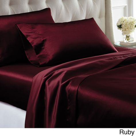 Satin Bed, Silk Bed Sheets, Best Bed Sheets, Best Sheets, Satin Bedding, Satin Sheets, Red Bedding, Bed Sheet Set, Cool Beds