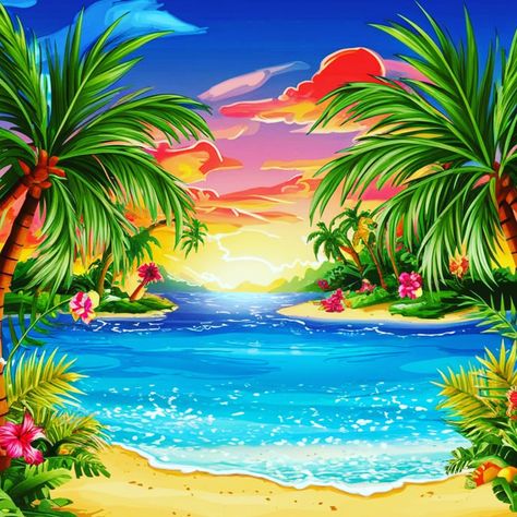 Tropical nature vector set A vibrant and lively tropical nature vector set that showcases a variety of exotic plants, colorful flowers, and palm trees. Theillustration features a mix of various greens, with hints of bright oranges, yellows, and pinks, creating a sense of a tropical paradise. The background includes the sun setting over the horizon, casting warm hues over the scene. https://crmrkt.com/vXypJW Tropical Nature, Sun Setting, Exotic Plants, Tropical Paradise, The Horizon, The Scene, Bright Orange, Colorful Flowers, Palm Trees