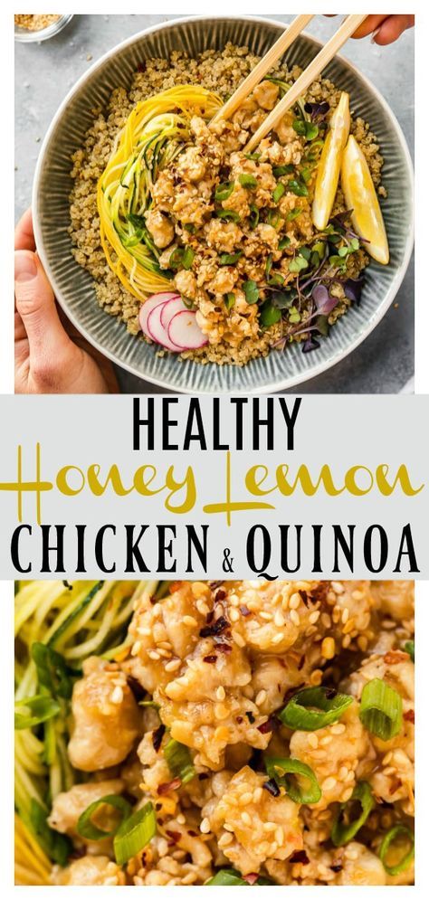 Lemon Chicken Quinoa, Honey Lemon Sauce, Chicken Quinoa Bowl, Zucchini Stuffed, Lemon Quinoa, Quinoa Recipes Easy, Quinoa Recipes Healthy, Honey Lemon Chicken, Healthy Honey