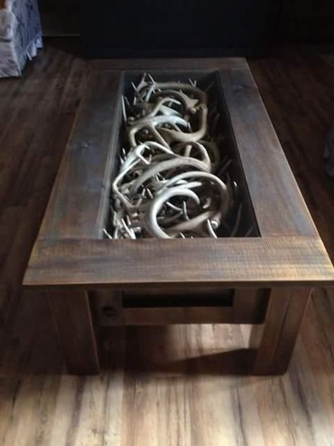 Deer Antler Coffee Table, Deer Horn Coffee Table, Antler Coffee Table, Deer Antler Table, Camp Decorations, Crafts For Men, Deer Hunting Decor, Diy Wood Crafts, Bow Rack