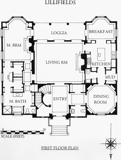 Fairfax & Sammons | Jeffersonian House Floor Plans With Vestibules, 1930s House Plans, English Manor Floor Plan, French Chateau Floor Plans, English House Plans, Chateau Floor Plans, Symmetrical House, English Country House Plans, Italian House Plans