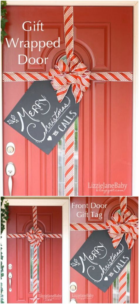 Gift Wrapped Door Christmas Door Decoration, Christmas Front Doors, Christmas Door Decorations, Noel Christmas, Holiday Diy, Christmas Door, Christmas Deco, Diy Holiday, Christmas Joy