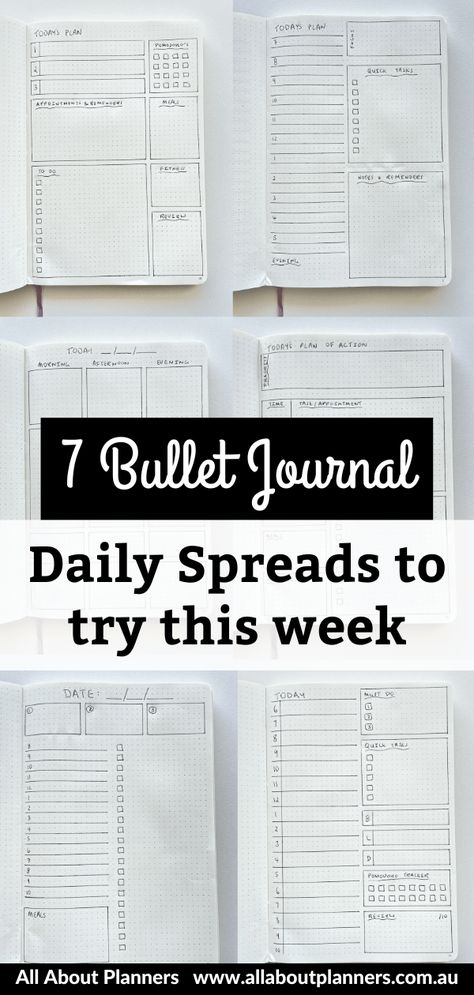 7 Bullet journal daily spreads to try this week Bujo Simple Ideas, Bujo Spread Ideas Minimalist, Easy Bujo Spreads, Weekly Spreads Bullet Journal, Bullet Journal Simple Minimalist, Simple Weekly Bullet Journal Layout, Bujo Minimalist Weekly, Daily Planner Ideas Bullet Journal, Daily Bullet Journal Layout Ideas