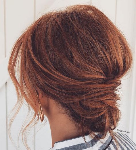 Messy Updo Hairstyle Featured Red Hair An updo hairstyle that can turn a bad hair day into a dynamic look with not much effort... Red Hair Updo, Messy Updo Hairstyles, Textured Updo, Messy Hair Updo, Event Hair, Easy Updo Hairstyles, Romantic Updo, Romantic Wedding Hair, Messy Updo