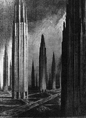 A City of Needles (1924), Hugh Ferriss. Hugh Ferriss, Metropolis Movie, Metropolis Film, Metropolis Poster, Metropolis 1927 Scene, Fritz Lang, Modern Metropolis, Dark City, Brutalist Architecture