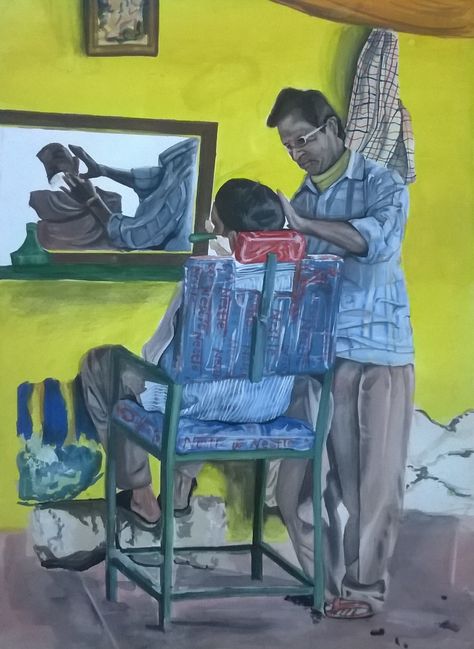 barber shop- poster colors Barber Shop Drawing, Barbershop Poster, Memory Drawing, Composition Drawing, Composition Painting, Shop Poster, Art Study, Poster Colour, Art Studies