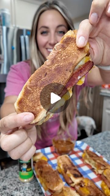 Katherine Salom on Instagram: "🔥🧀 Get ready for the ultimate mashup! Hot Dog Grilled Cheese on the griddle with @danosseasoning seasoned butter, melted cheddar & pepper jack, all toasted to perfection👏🏻 •  #fireupflavor #danospartner" Football Sandwich Ideas, Grilled Cheese Hotdogs, Football Sandwiches, Griddle Meals, Katherine Salom, Grilled Cheese Hot Dog, Grilled Hot Dogs, Baked Hot Dogs, Hot Dog Sauce