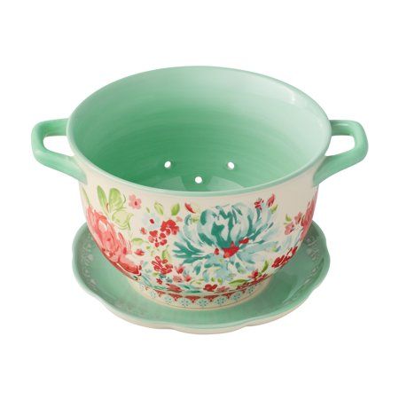 The Pioneer Woman Gorgeous Garden 1633 ML Colander w/Drip Plate Color: Multicolor. Pioneer Woman Dinnerware, Pioneer Woman Walmart, Washing Veggies, Ceramic Colander, Berry Colander, Pioneer Woman Kitchen, Mixing Bowls Set, The Pioneer Woman, Fathers Day Crafts