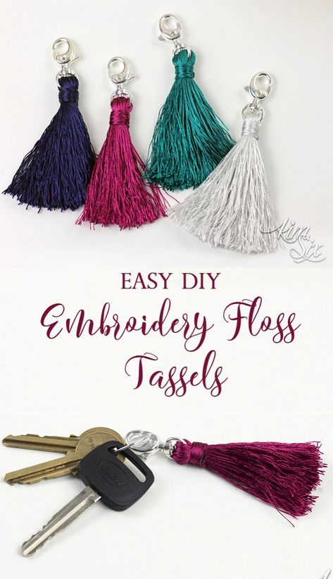 Make Tassels Embroidery Thread, Crafts With Tassels, Making Tassels Embroidery Thread, Embroidery Thread Tassels Diy, Diy Tassels Decoration, How To Make Tassel Keychain, How To Make A Tassel Embroidery Thread, Embroidery Floss Earrings, Yarn Keychain Diy Easy