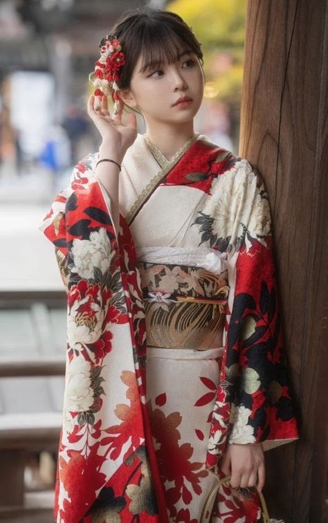 Traditional Japanese Womens Clothing, Traditional Japanese Woman Kimono, Japanese Festival Outfit, Kimono Poses Reference, Traditional Japanese Clothing Woman, Japanese Photoshoot, Kimono Poses, Kimono Outfit Japanese, Fancy Kimono