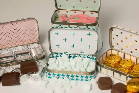 15 Ways To Upcycle And Create More Storage At The Same Time | Hometalk Element Jars, Altoid Tin Ideas, Tin Ideas, Altoid Tin, Eco Friendly Gift Wrapping, Altoids Tins, Gift Presentation, Mint Tins, Ways To Recycle