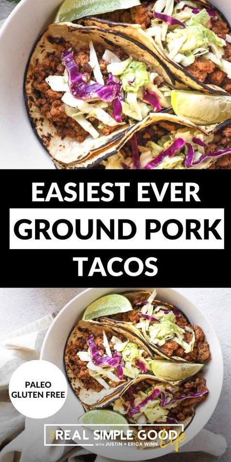 Ground Pork Tacos With Slaw, Pork Sausage Tacos, Pork Tacos With Slaw, Ground Pork Tacos, Street Taco Recipe, Southwestern Recipes, Ground Pork Recipes, Paleo Pork, Pulled Pork Tacos