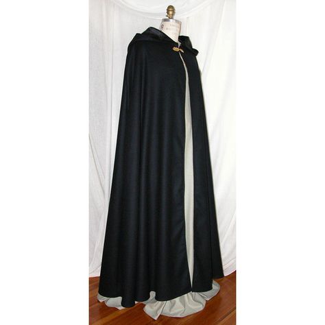 Black Wool cloak with Gold Clasp, 100% Wool Medieval Cloak, hand made... ($349) via Polyvore featuring cloaks, jackets, capes and casacos Medieval Dress Peasant, Cloak Outfit, Cloak With Hood, Long Cloak, Medieval Cloak, Black Cloak, Peasant Skirt, Medieval Dress, Gothic Style