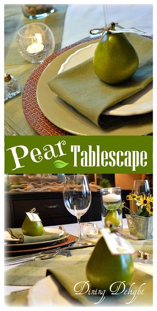 Pear Tablescape, Woven Charger, Plate Setting, Grilled Prawns, Savvy Southern Style, Fall Table Settings, Fall Tablescapes, Grilled Veggies, Cylinder Vase