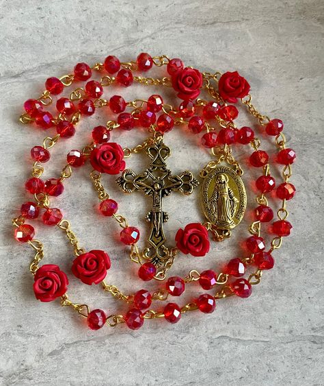 CHRISTMAS SALE! All rosaries are now 25% off! Red Rosary Aesthetic, Red Crucifix Rosary As Gift, Red Rosary Necklace, Adjustable Red Rosary With Round Beads, Spiritual Red Crucifix Rosary, Rosary Jewelry, Thoughtful Christmas Gifts, Praying The Rosary, Bullet Journal Diy