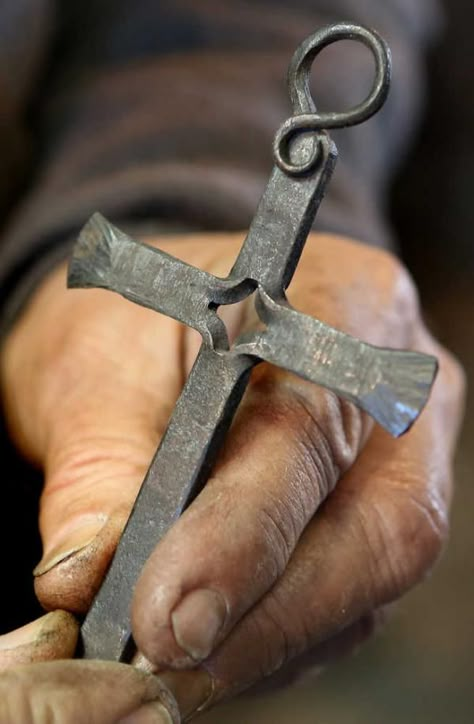 Blacksmith strikes while the iron's hot | CJOnline.com Black Smithing Projects, Blacksmith Projects That Sell, Hand Forged Black Jewelry Gift, Hand Forged Gifts, Artisan Hand Forged Cross Jewelry, Hand Forged Crucifix Jewelry Gift, Blacksmithing Projects, Blacksmith Ideas, Home Forged Swords