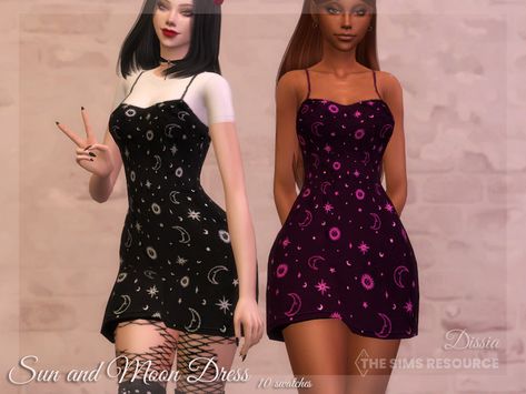 The Sims Resource - Sun and Moon Dress Dresses Sims 4 Cc, Dresses Sims 4, Sun And Moon Dress, Sakura Dress, Witchy Dress, Moon Clothing, Sun And Moon Tattoo, Cc Clothes, Moon Dress