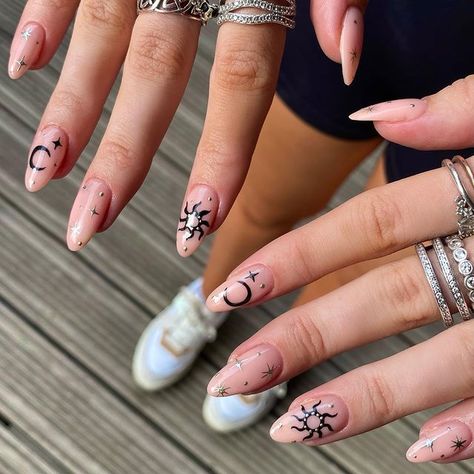 50 Best Nail Designs to Inspire You Chrome Moon Nails, Sun And Moon Nails, Sun Nails, Gel Paint, Witchy Nails, Beauty Hacks Nails, Punk Nails, Moon Nails, Simple Acrylic Nails