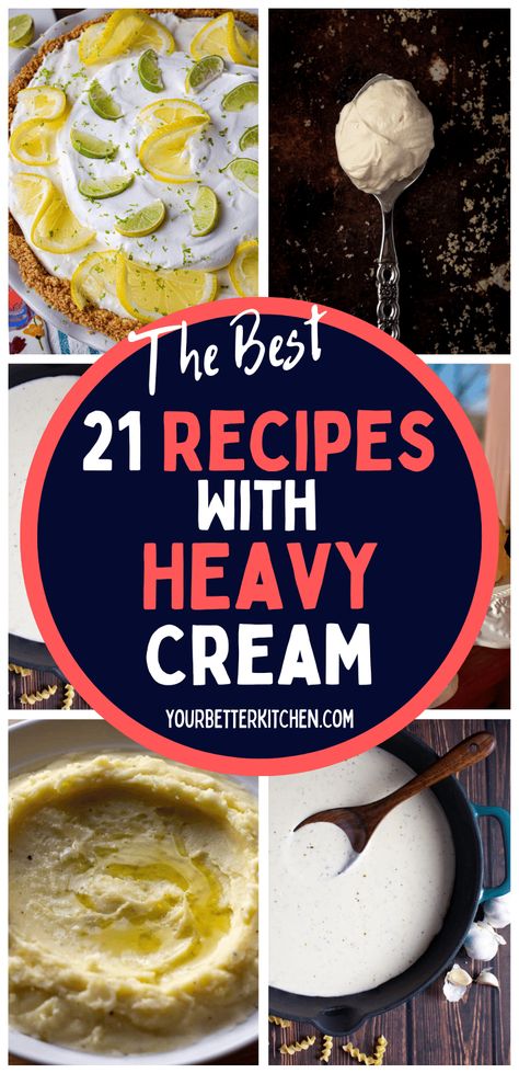 You'll love this tempting list of recipes with heavy cream. You'll find everything from strawberry shortcake to mac and cheese and more! Desserts Made With Heavy Cream, Recipes With Heavy Cream Dessert, Ways To Use Heavy Whipping Cream, Desserts Using Heavy Cream, Recipes Using Heavy Cream Dessert, Uses For Heavy Cream, Recipes That Use Heavy Cream, Dessert Recipes Using Heavy Cream, Dessert Recipes With Heavy Cream