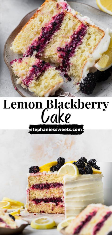 Lemon Blackberry Cake, Fluffy Lemon Cake, Homemade Blackberry Jam, Sour Cream Uses, Fruity Dessert, Spring Recipes Dessert, Moist Lemon Cake, Blackberry Cake, Lemon Layer Cakes