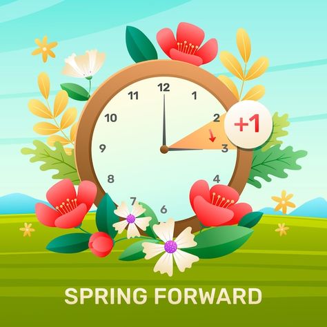 Vector gradient spring forward illustrat... | Premium Vector #Freepik #vector #daylight-savings #time-change #seasons #springtime 2024 Images, Time Change, Vector Gradient, Spring Forward, Daylight Savings, Happy Birthday Wishes, Vector Photo, Spring Time, Birthday Wishes