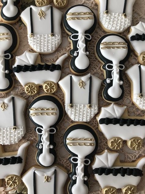 Baby Shower Roaring 20s Baby Shower Theme, Black Theme Baby Shower Ideas, Black Baby Shower Theme, Black And Gold Baby Shower Ideas, Little Gentleman Baby Shower Ideas, Dark Baby Shower Ideas, New Year New Baby Shower Ideas, New Years Baby Shower, Poppin Bottles Baby Shower Theme