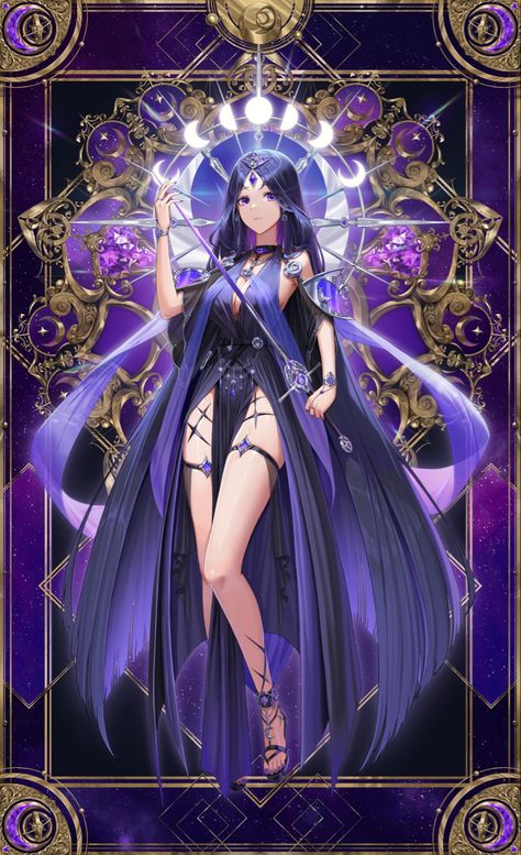 Goddess Oc Art, Purple Fantasy Dress, Goddess Oc, Luna Goddess, Aesthetics Clothing, Dark God, Anime Moon, Commission Ideas, Queen Design