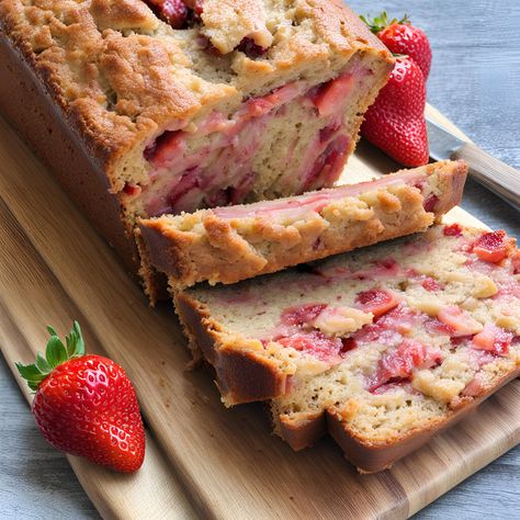 Strawberry Rhubarb Bread Strawberry Rhubarb Bread, Rhubarb Bread Recipe, Rhubarb Loaf, Rhubarb Bread, Fresh Rhubarb, Man Cooking, Rhubarb Recipes, Bread Appetizers, Loaf Recipes