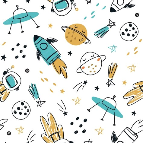 Creative Wrapping, Pattern Design Inspiration, Kids Background, Print Design Art, Space Illustration, Baby Illustration, Hand Drawn Vector Illustrations, Patterns Ideas, Kids Fabric