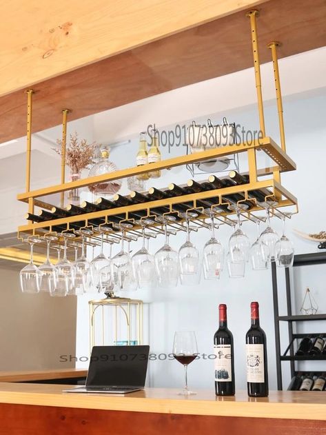 Light Luxury Wine Rack Creative Glass Upside Down Goblet Household Restaurant Shelf Astronomy Design, Interior Design Student, Diy Home Bar, Bar Interior Design, Bar Shelf, Overhead Storage, Bar Interior, Stairs Design, Wine Bar